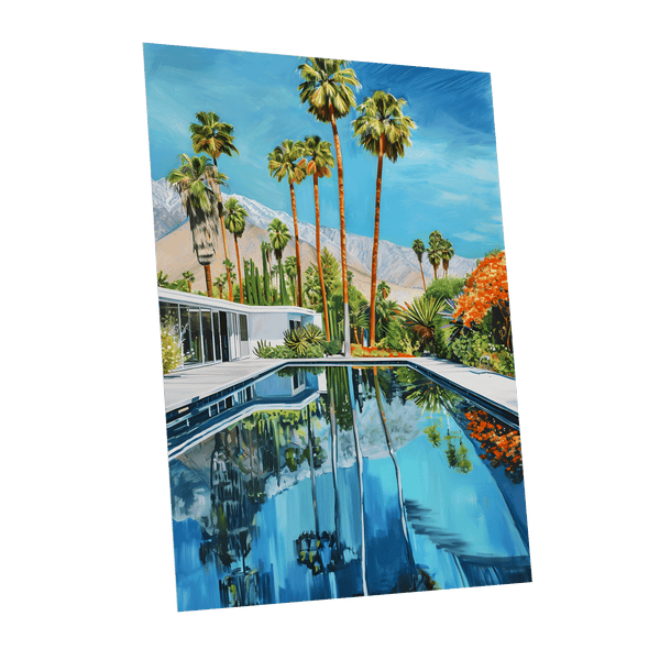 Desert Pool Reverie, blue, green, white nature wall art shown as a unframed poster wall art print