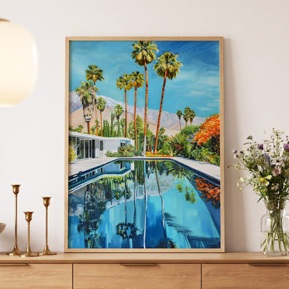 Desert Pool Reverie, blue, green, white nature wall art displayed in a styled interior, gallery view 5