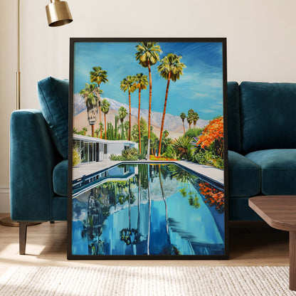 Desert Pool Reverie, blue, green, white nature wall art displayed in a styled interior, gallery view 6