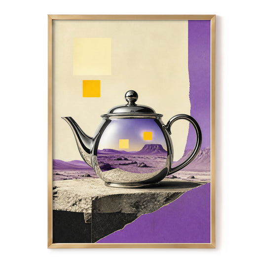 Desert Tea Mirage, purple, beige, black abstract wall art, front artwork view