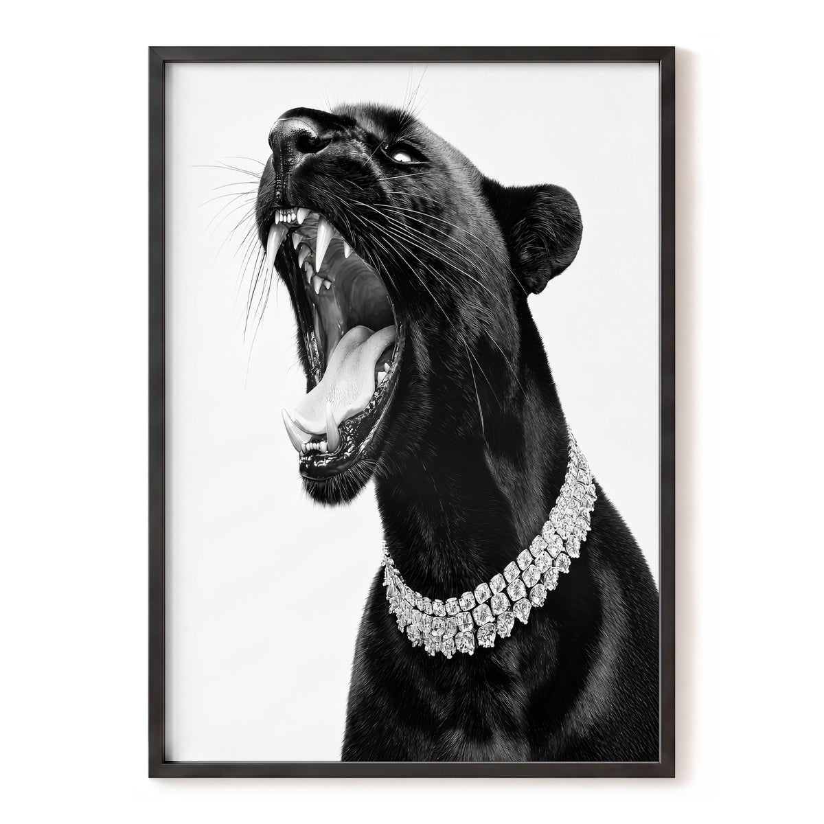 Diamond Roar, black, white, gray nature wall art, front artwork view