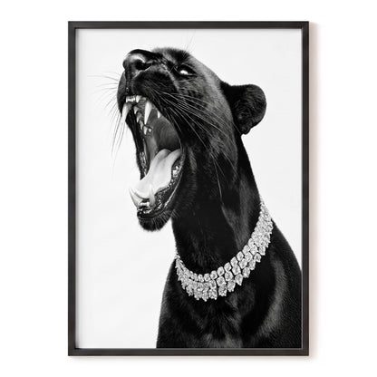 Diamond Roar, black, white, gray nature wall art, front artwork view