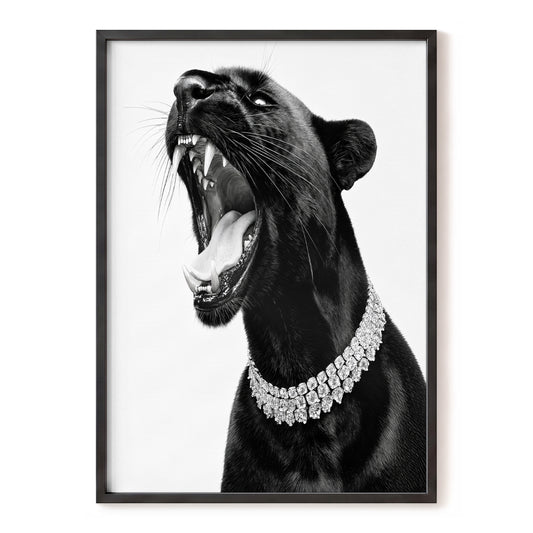 Diamond Roar, black, white, gray nature wall art, front artwork view