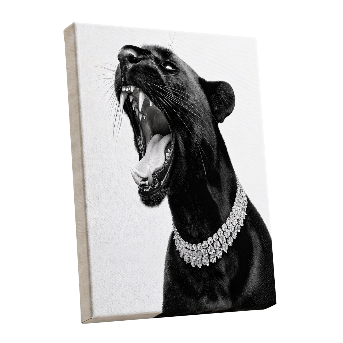 Diamond Roar, black, white, gray nature wall art shown as a stretched canvas wall art