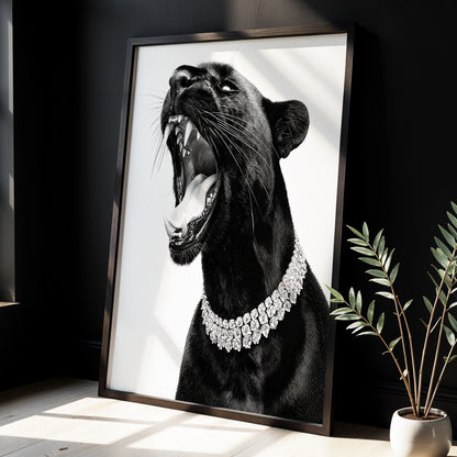 Diamond Roar, black, white, gray nature wall art displayed in a styled interior, gallery view 2