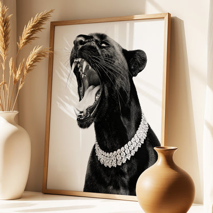 Diamond Roar, black, white, gray nature wall art displayed in a styled interior, gallery view 3