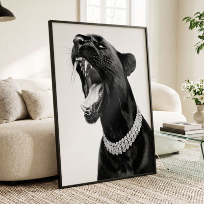 Diamond Roar, black, white, gray nature wall art displayed in a styled interior, gallery view 4