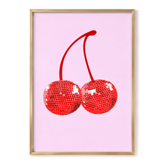 Disco Cherries, pink, red, white nature wall art, front artwork view