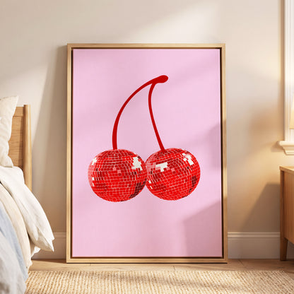 Disco Cherries, pink, red, white nature wall art displayed in a styled interior, gallery view 5