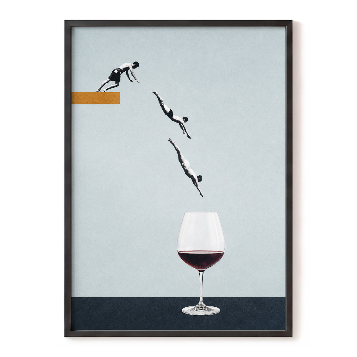 Dive into Claret, blue, black, white minimalist wall art, front artwork view