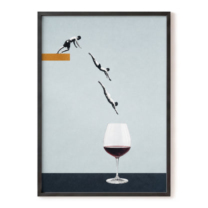 Dive into Claret, blue, black, white minimalist wall art, front artwork view