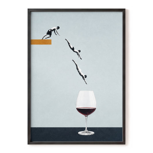 Dive into Claret, blue, black, white minimalist wall art, front artwork view