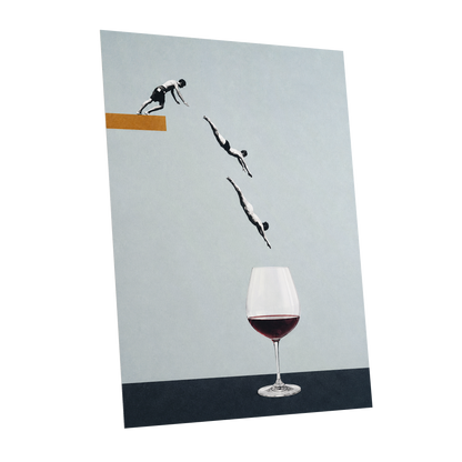 Dive into Claret, blue, black, white minimalist wall art shown as a unframed poster wall art print