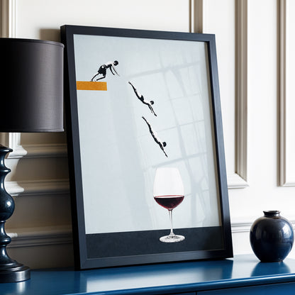 Dive into Claret, blue, black, white minimalist wall art displayed in a styled interior, gallery view 2