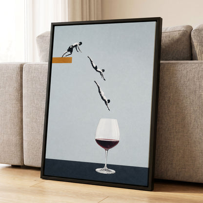 Dive into Claret, blue, black, white minimalist wall art displayed in a styled interior, gallery view 4