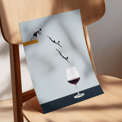 Dive into Claret, blue, black, white minimalist wall art displayed in a styled interior, gallery view 5
