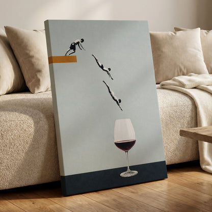Dive into Claret, blue, black, white minimalist wall art displayed in a styled interior, gallery view 7