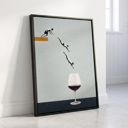 Dive into Claret, blue, black, white minimalist wall art displayed in a styled interior, gallery view 8