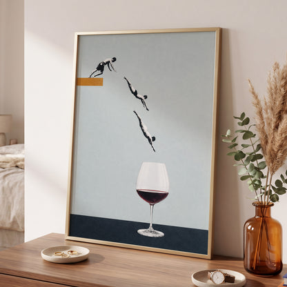 Dive into Claret, blue, black, white minimalist wall art displayed in a styled interior, gallery view 9