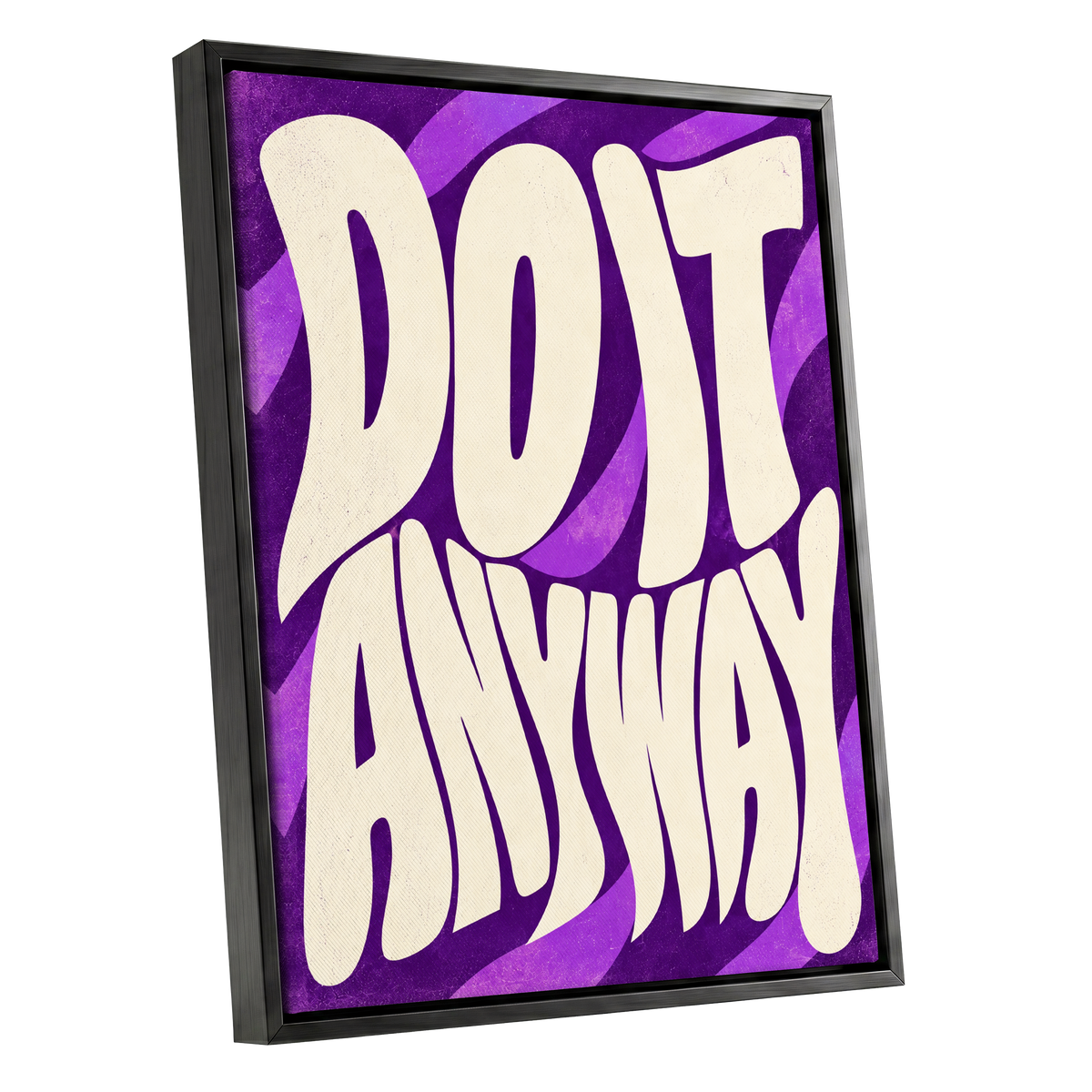 Do It Anyway Waves, purple, beige abstract wall art shown as a black framed canvas wall art