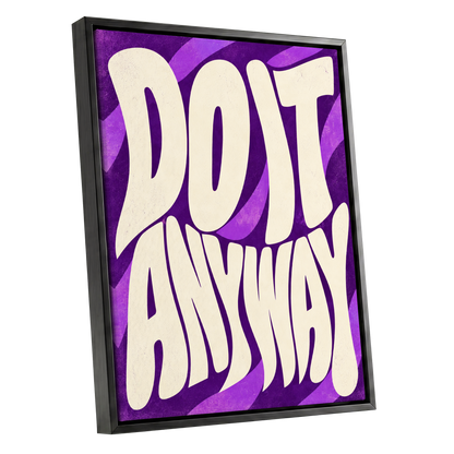 Do It Anyway Waves, purple, beige abstract wall art shown as a black framed canvas wall art