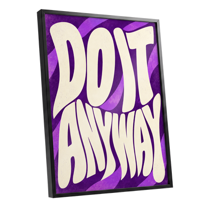 Do It Anyway Waves, purple, beige abstract wall art shown as a black framed poster wall art print