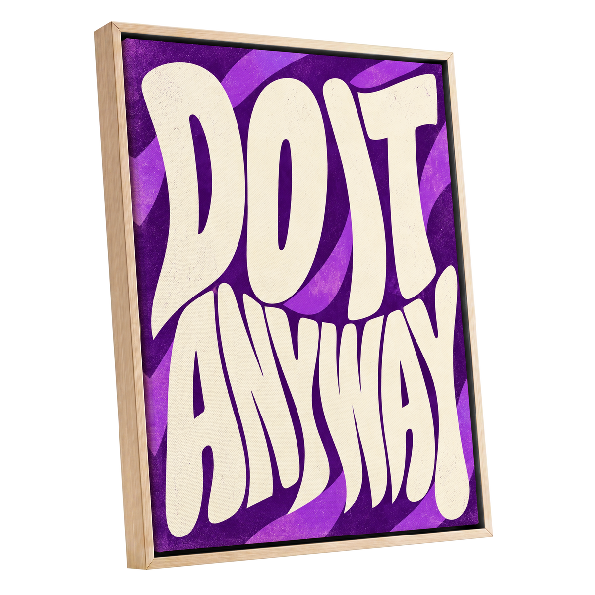 Do It Anyway Waves, purple, beige abstract wall art shown as a oak framed canvas wall art