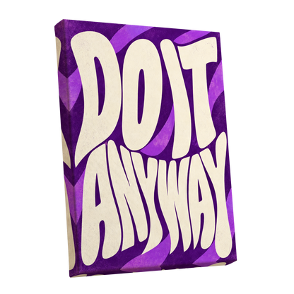 Do It Anyway Waves, purple, beige abstract wall art shown as a stretched canvas wall art