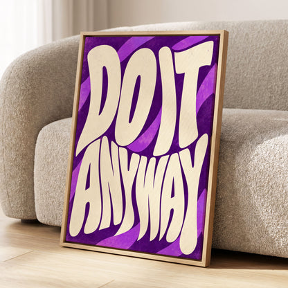 Do It Anyway Waves, purple, beige abstract wall art displayed in a styled interior, gallery view 1