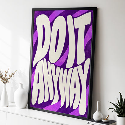 Do It Anyway Waves, purple, beige abstract wall art displayed in a styled interior, gallery view 3