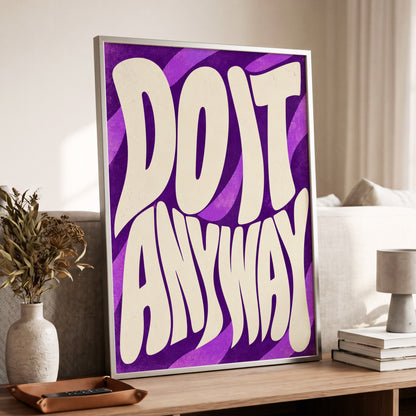 Do It Anyway Waves, purple, beige abstract wall art displayed in a styled interior, gallery view 4