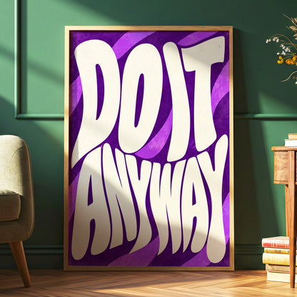 Do It Anyway Waves, purple, beige abstract wall art displayed in a styled interior, gallery view 6