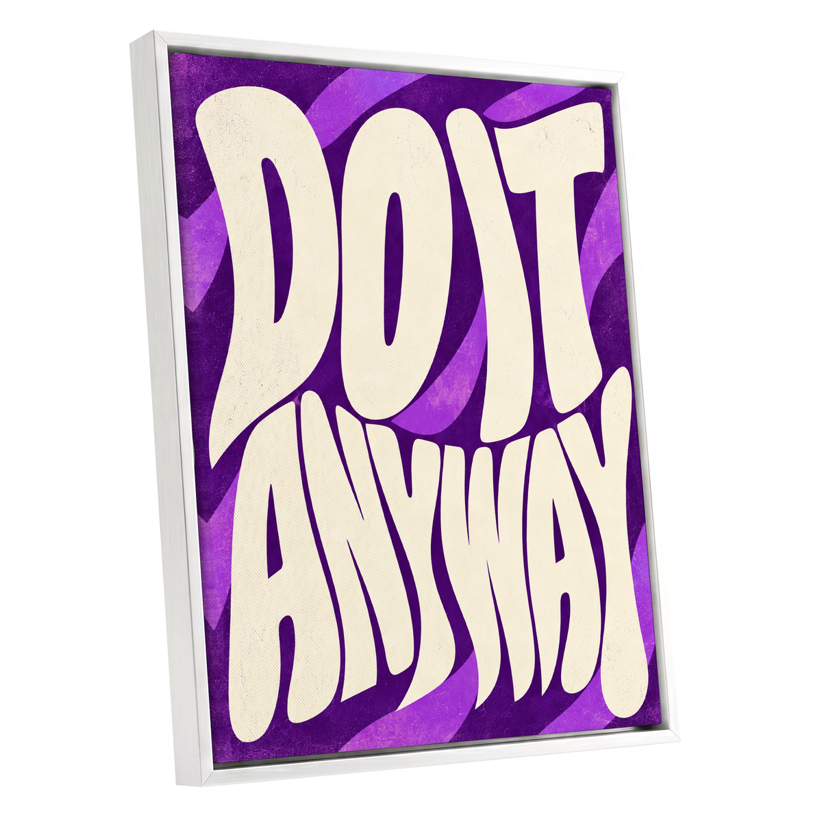 Do It Anyway Waves, purple, beige abstract wall art shown as a white framed canvas wall art