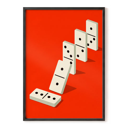 Domino Ascent, red, beige, black minimalist wall art, front artwork view