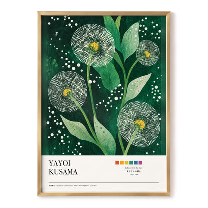 Dotted Garden Nocturne, green, white, yellow floral wall art, front artwork view