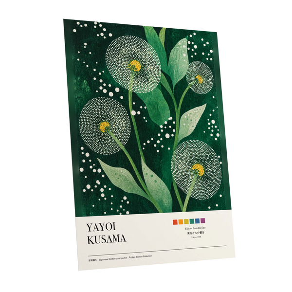 Dotted Garden Nocturne, green, white, yellow floral wall art shown as a unframed poster wall art print