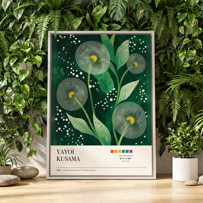 Dotted Garden Nocturne, green, white, yellow floral wall art displayed in a styled interior, gallery view 2
