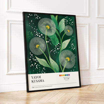 Dotted Garden Nocturne, green, white, yellow floral wall art displayed in a styled interior, gallery view 5