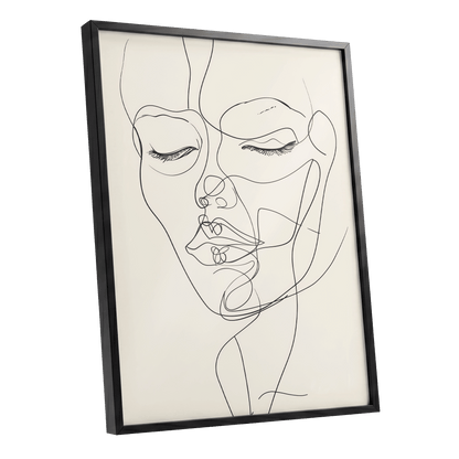 Double Portrait in Line, black, beige minimalist wall art shown as a black framed poster wall art print
