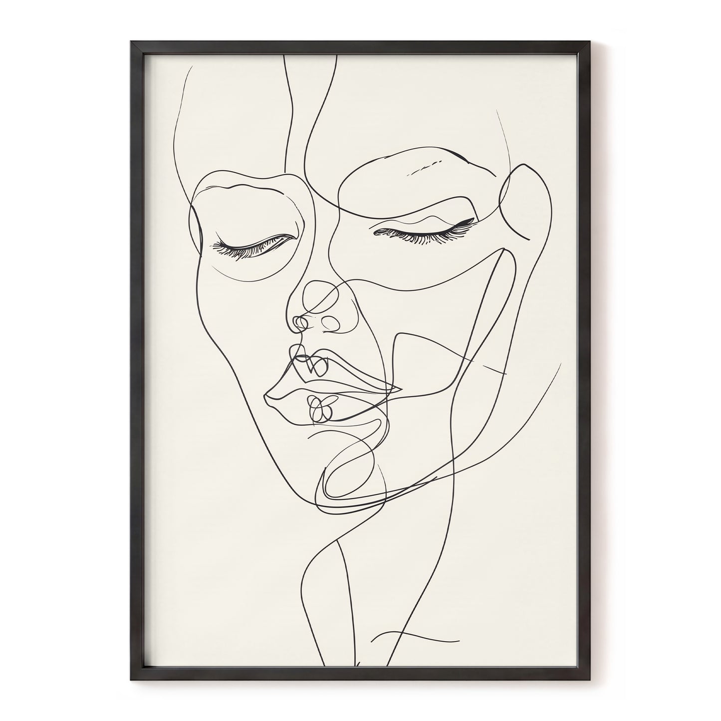 Double Portrait in Line, black, beige minimalist wall art, front artwork view