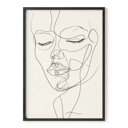 Double Portrait in Line, black, beige minimalist wall art, front artwork view