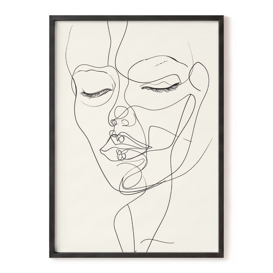 Double Portrait in Line, black, beige minimalist wall art, front artwork view