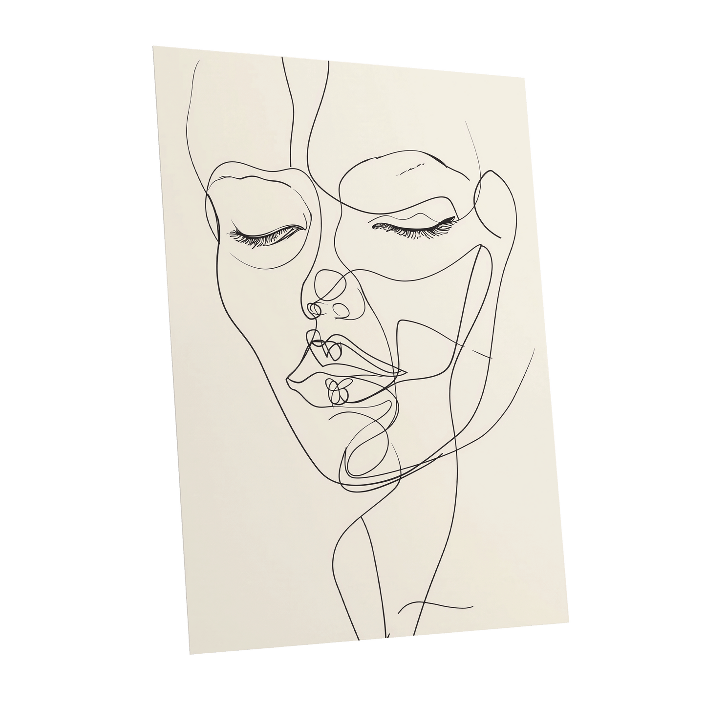 Double Portrait in Line, black, beige minimalist wall art shown as a unframed poster wall art print