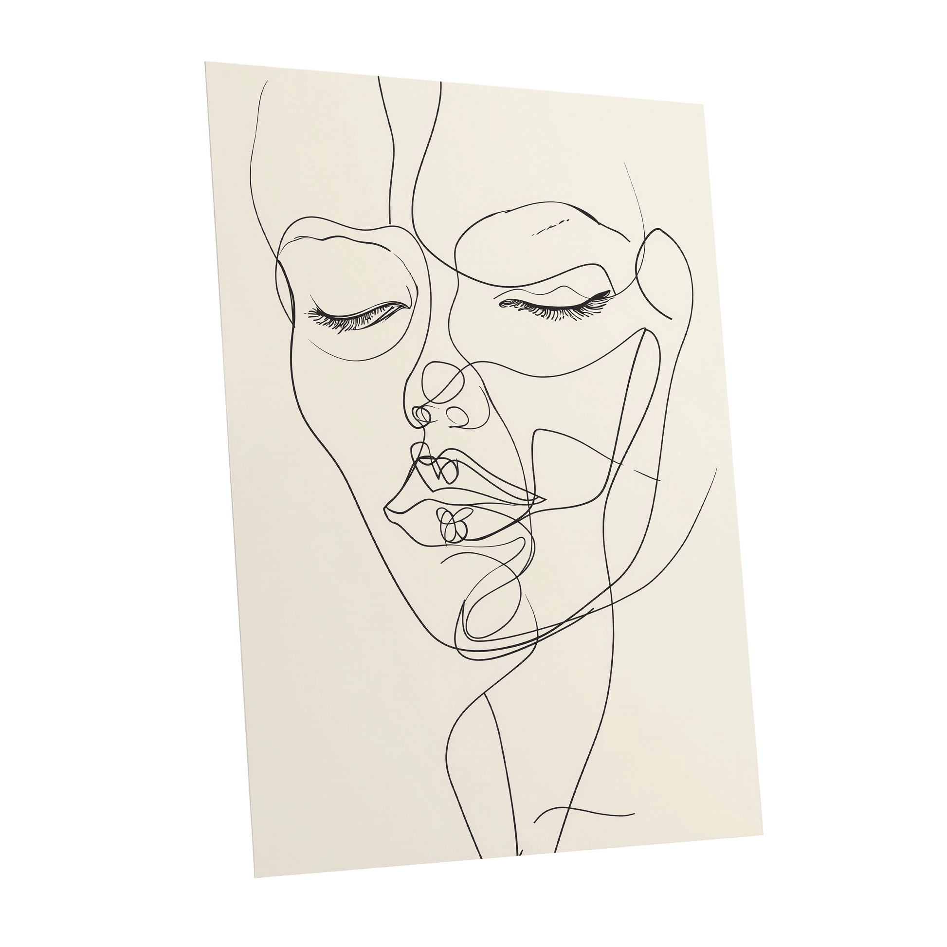 Double Portrait in Line, black, beige minimalist wall art shown as a unframed poster wall art print