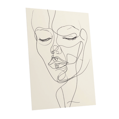 Double Portrait in Line, black, beige minimalist wall art shown as a unframed poster wall art print
