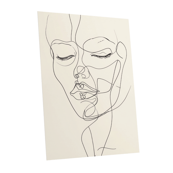 Double Portrait in Line, black, beige minimalist wall art shown as a unframed poster wall art print