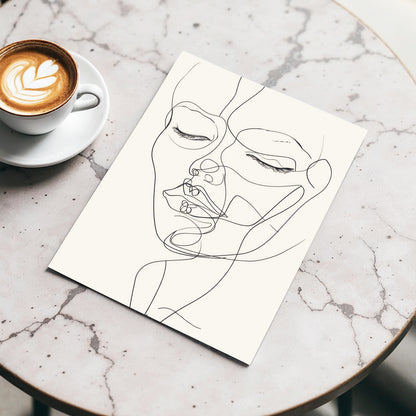 Double Portrait in Line, black, beige minimalist wall art displayed in a styled interior, gallery view 3