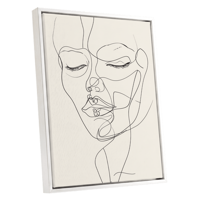 Double Portrait in Line, black, beige minimalist wall art shown as a white framed canvas wall art