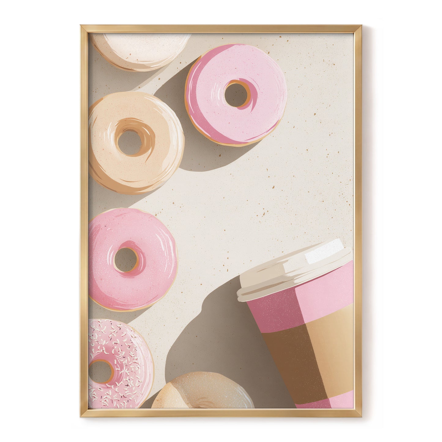 Doughnuts & Daydreams, beige, pink, brown minimalist wall art, front artwork view