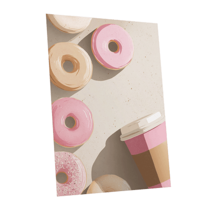 Doughnuts & Daydreams, beige, pink, brown minimalist wall art shown as a unframed poster wall art print